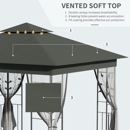 Gazebo de patio toit double 3x3 m acier