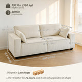 Sofa 3 places à ressorts ensachés en velours côtelé