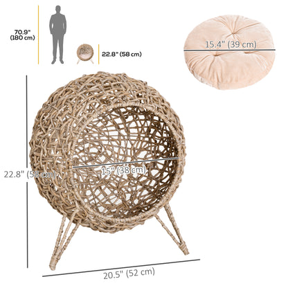 Maison pour chat en rotin surélevée avec coussin