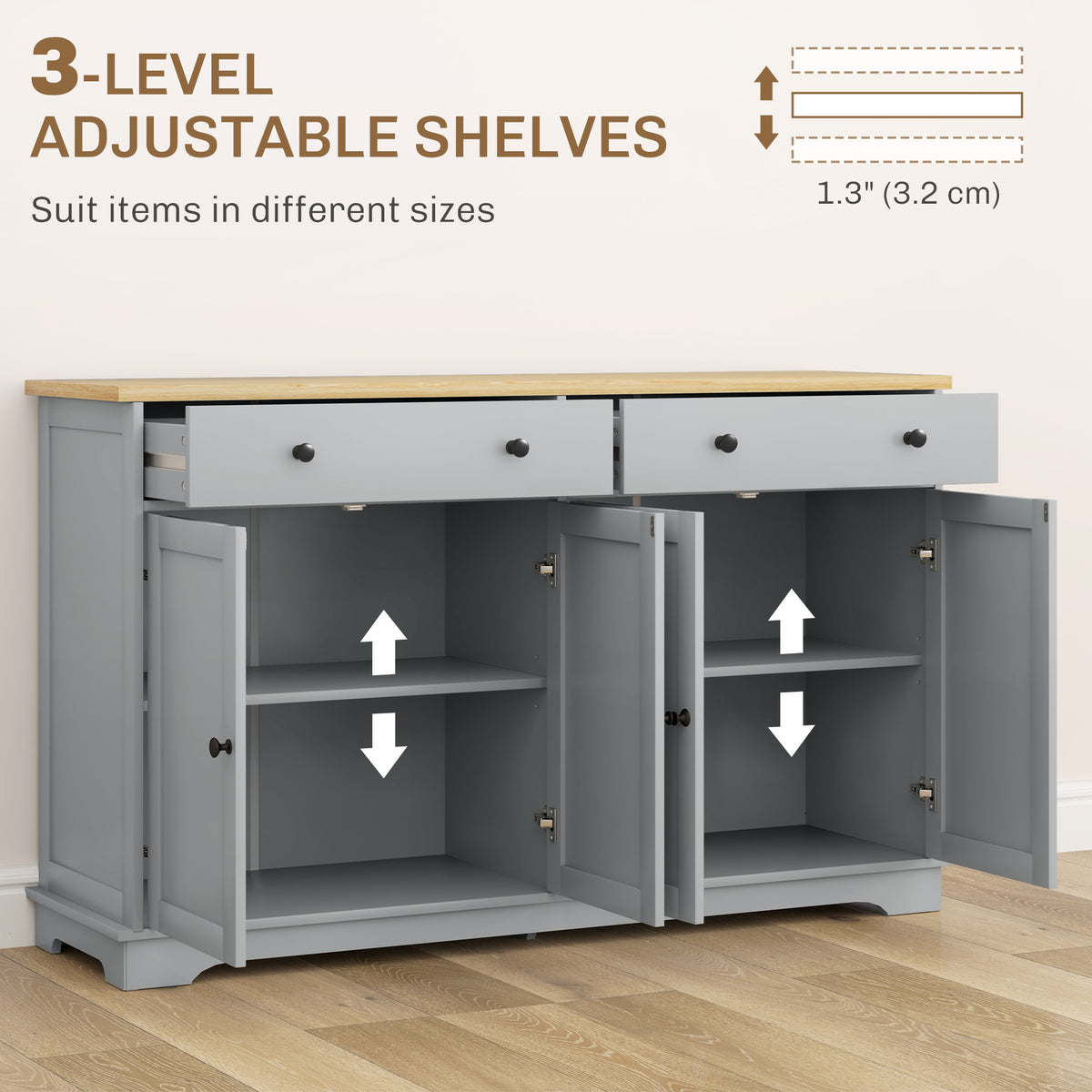 Buffet bahut moderne avec tiroirs et étagères ajustables