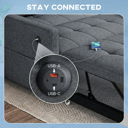 Canapé-lit convertible avec ports USB et dossier ajustable