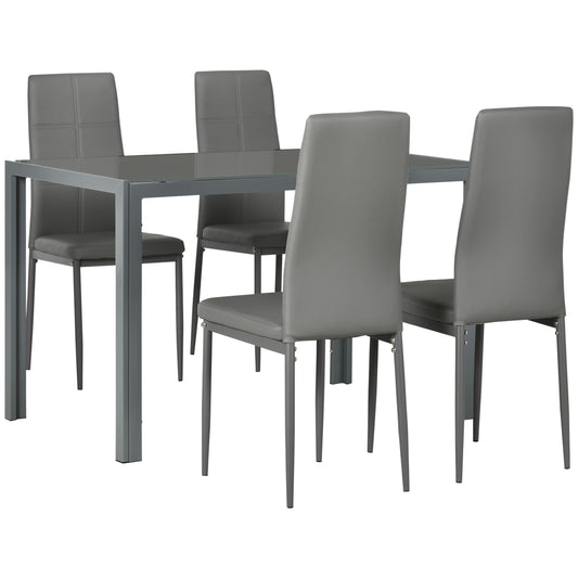 Ensemble salle à manger 5 pièces verre trempé cadre métal