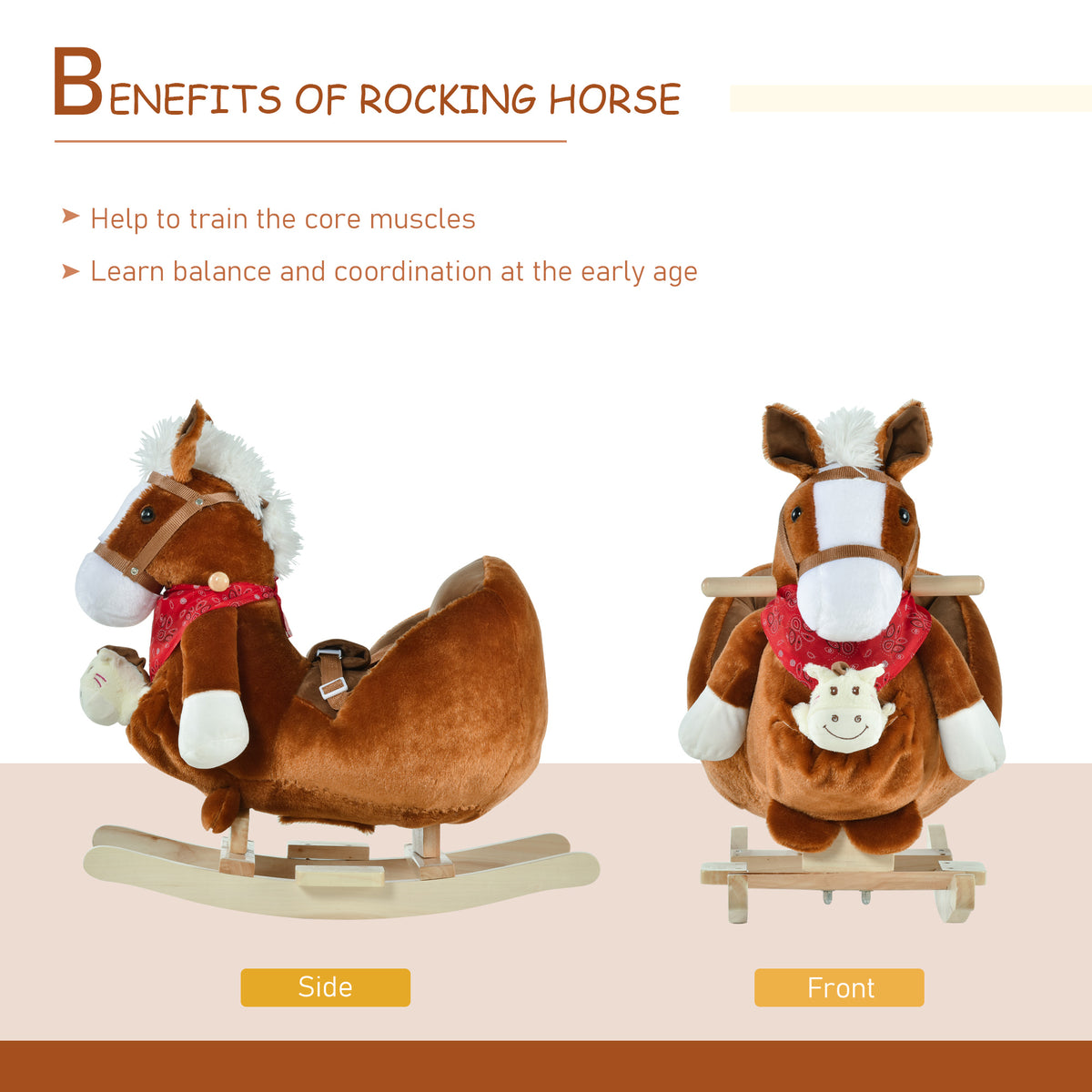 Cheval à bascule pour bébé en peluche avec sons