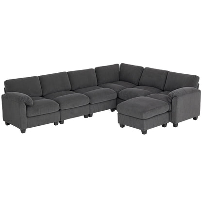 Sofa sectionnel modulaire en forme de U en velours côtelé