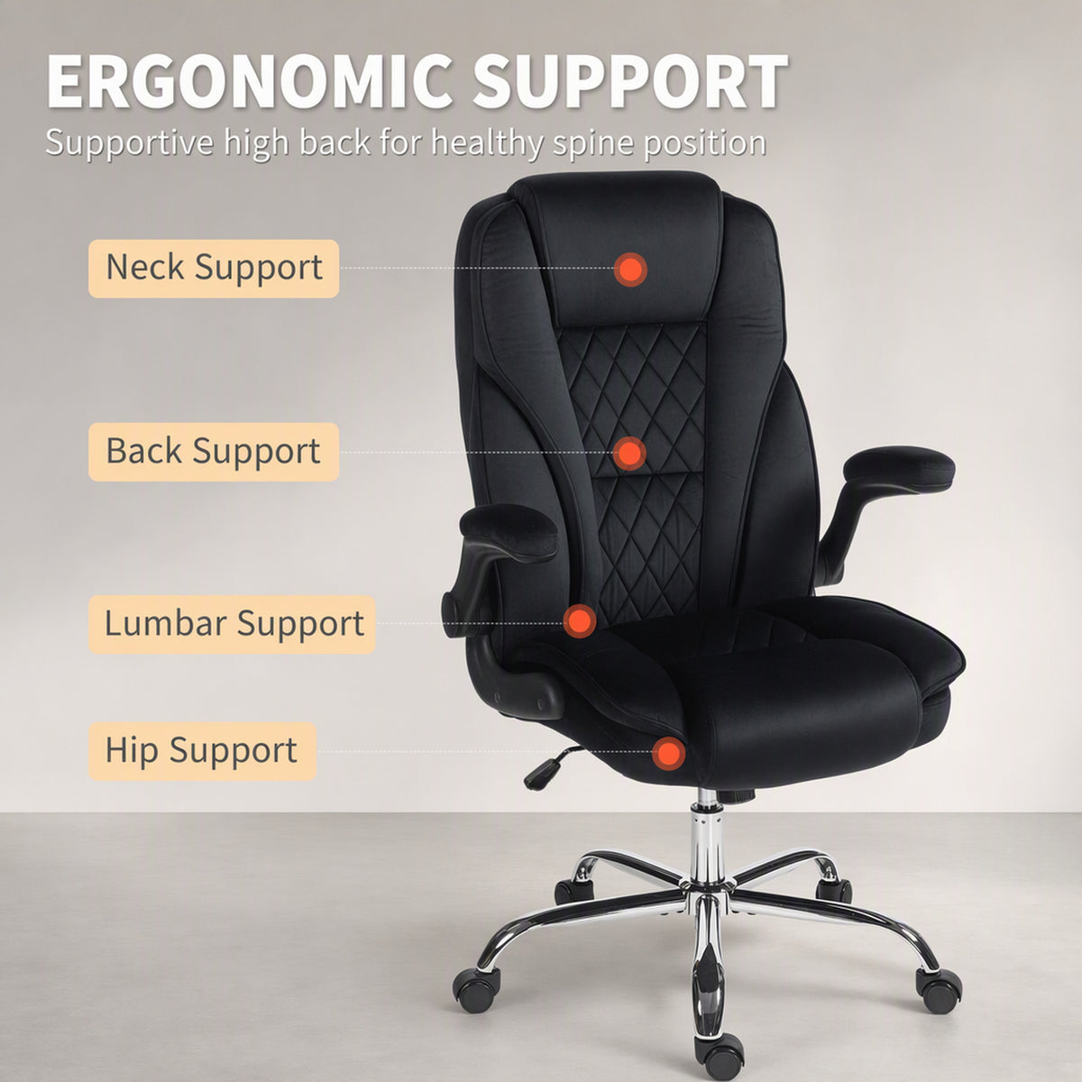 Chaise de bureau ergonomique en velours capitonné
