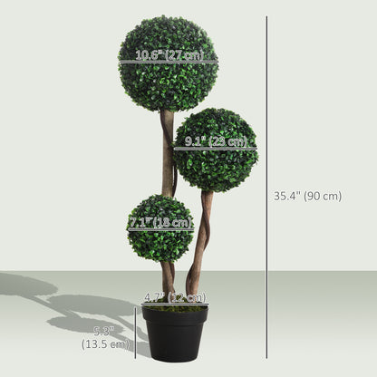 Arbre topiaire artificiel triple boule en pot