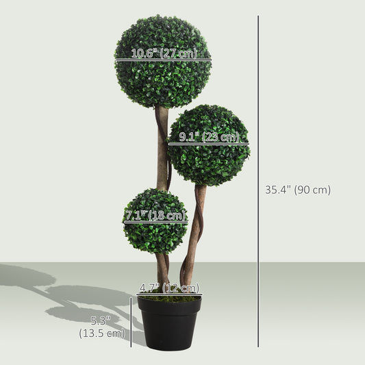 Arbre topiaire artificiel triple boule en pot