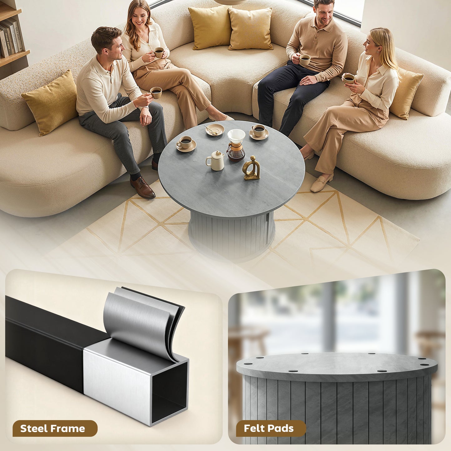 Table basse ronde rangement caché 80 cm