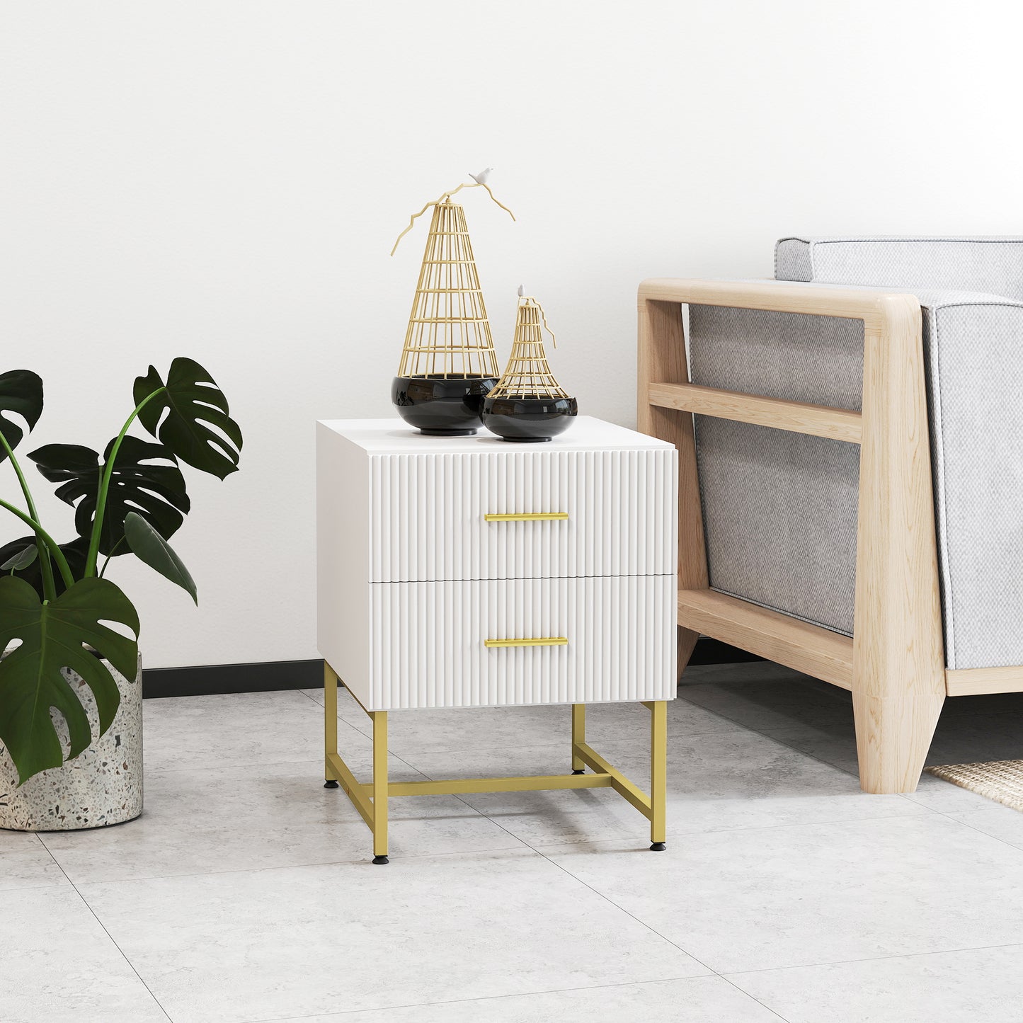 Tables de chevet modernes avec tiroirs cannelés 2 pièces