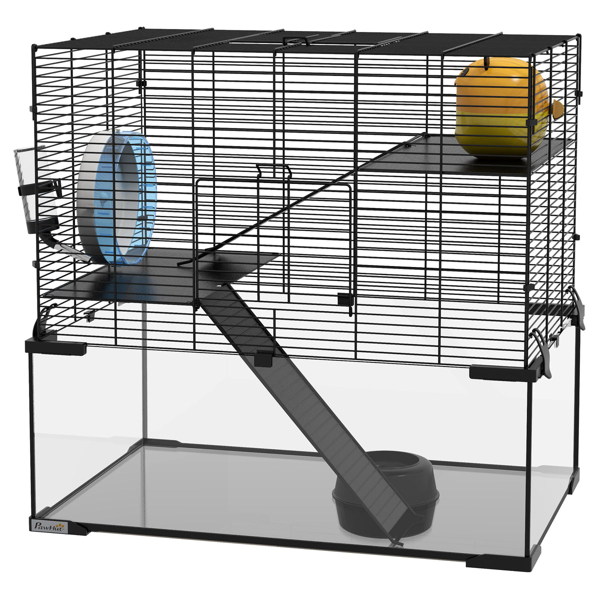 Cage à hamster à trois niveaux avec bac en verre