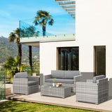Ensemble de Patio en Rotin 4 Pcs - Coussins Épais, Gris Mixte