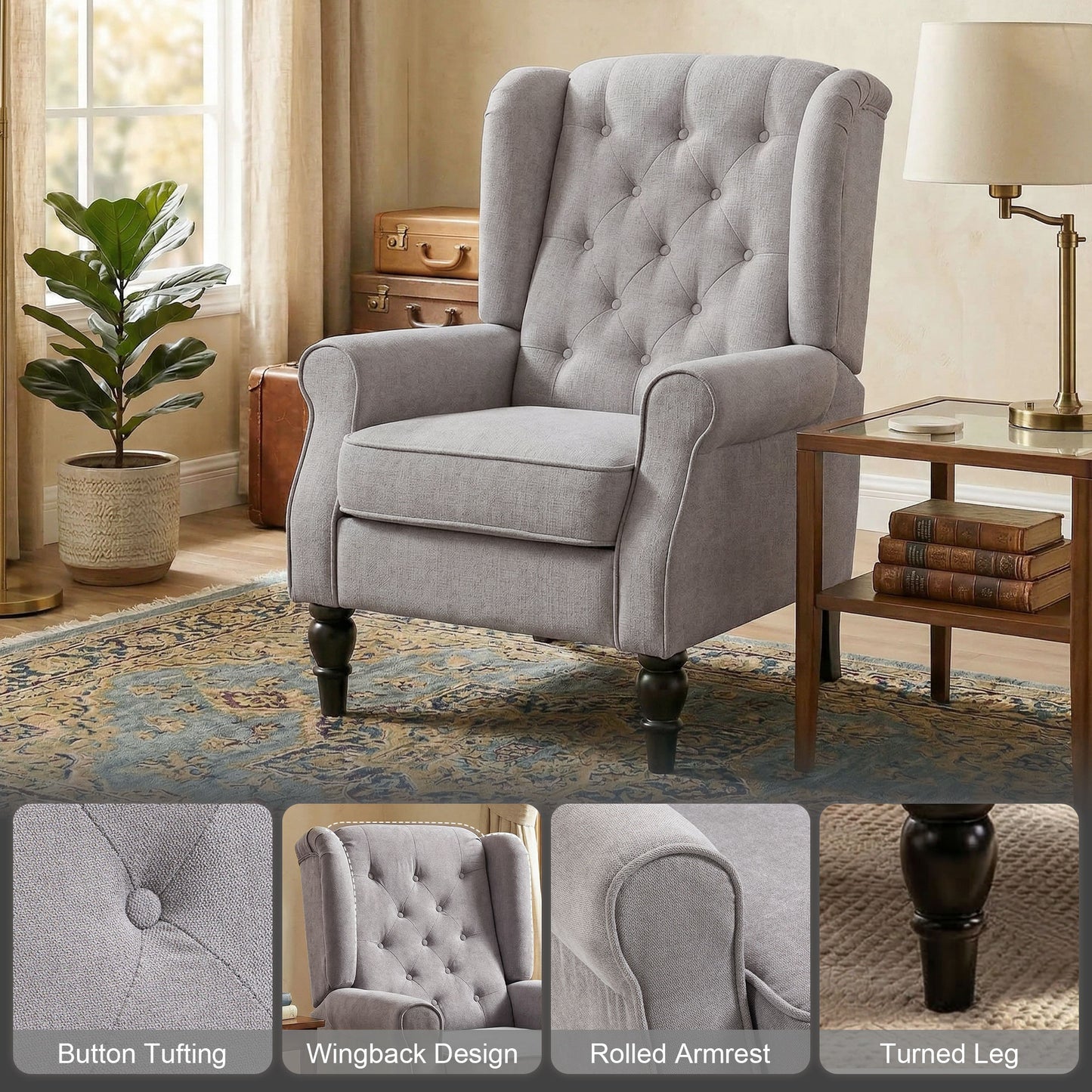 Fauteuil d'accent capitonné à dossier ailé en polyester