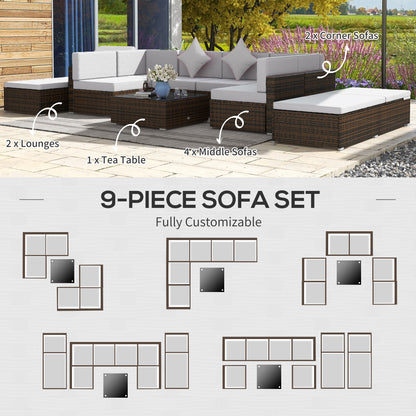 Ensemble patio 9 pièces osier modulaire avec coussins