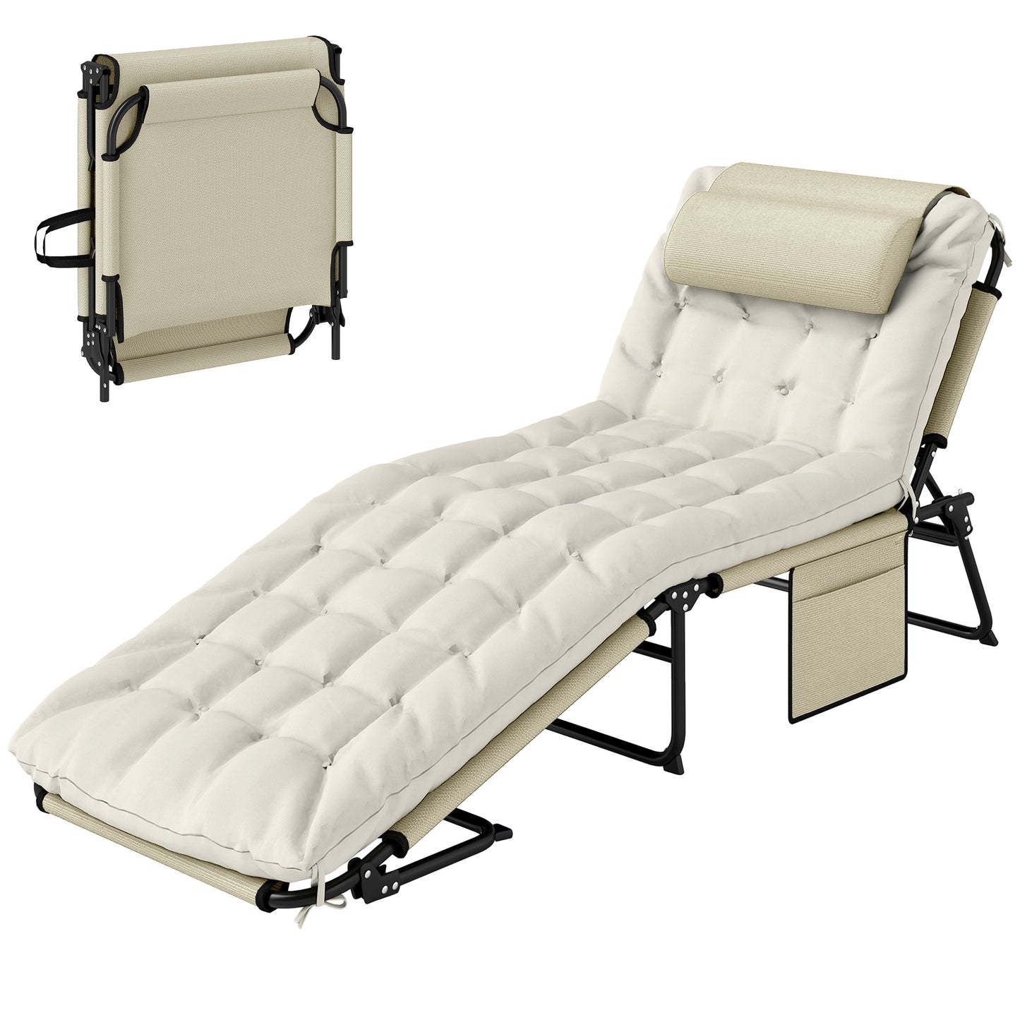 Chaise longue pliante 4 positions avec coussin