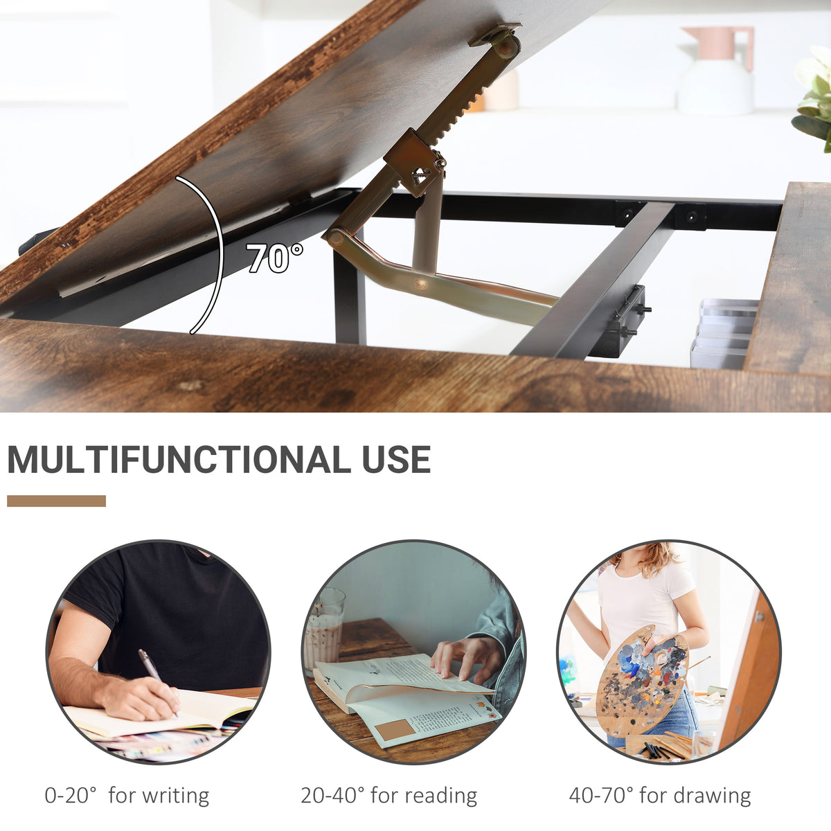 Bureau de dessin inclinable et multifonctionnel
