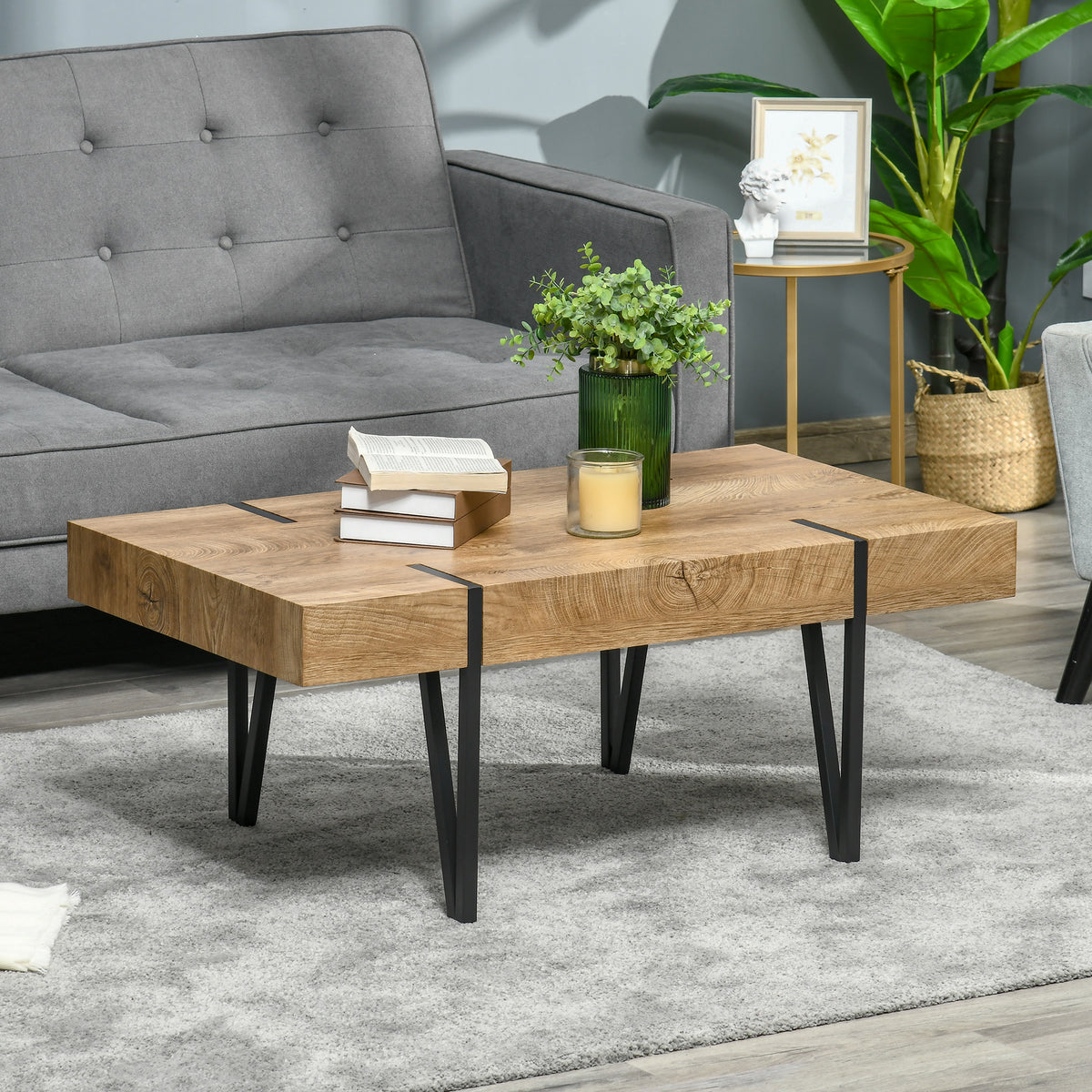 Table à café rustique rectangle pieds épingles
