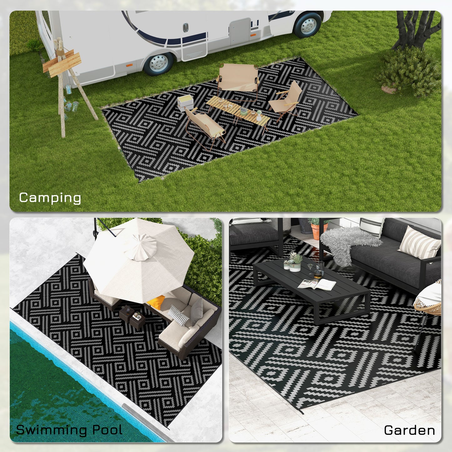 Tapis extérieur réversible imperméable 274 x 549 cm