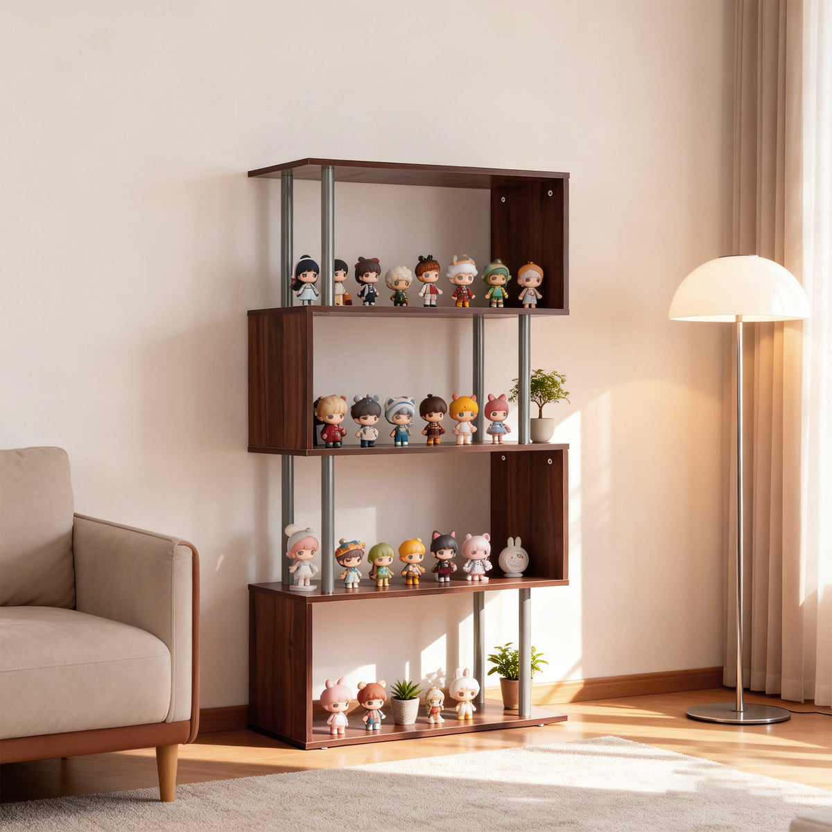 Bibliothèque géométrique moderne à 5 tablettes en bois