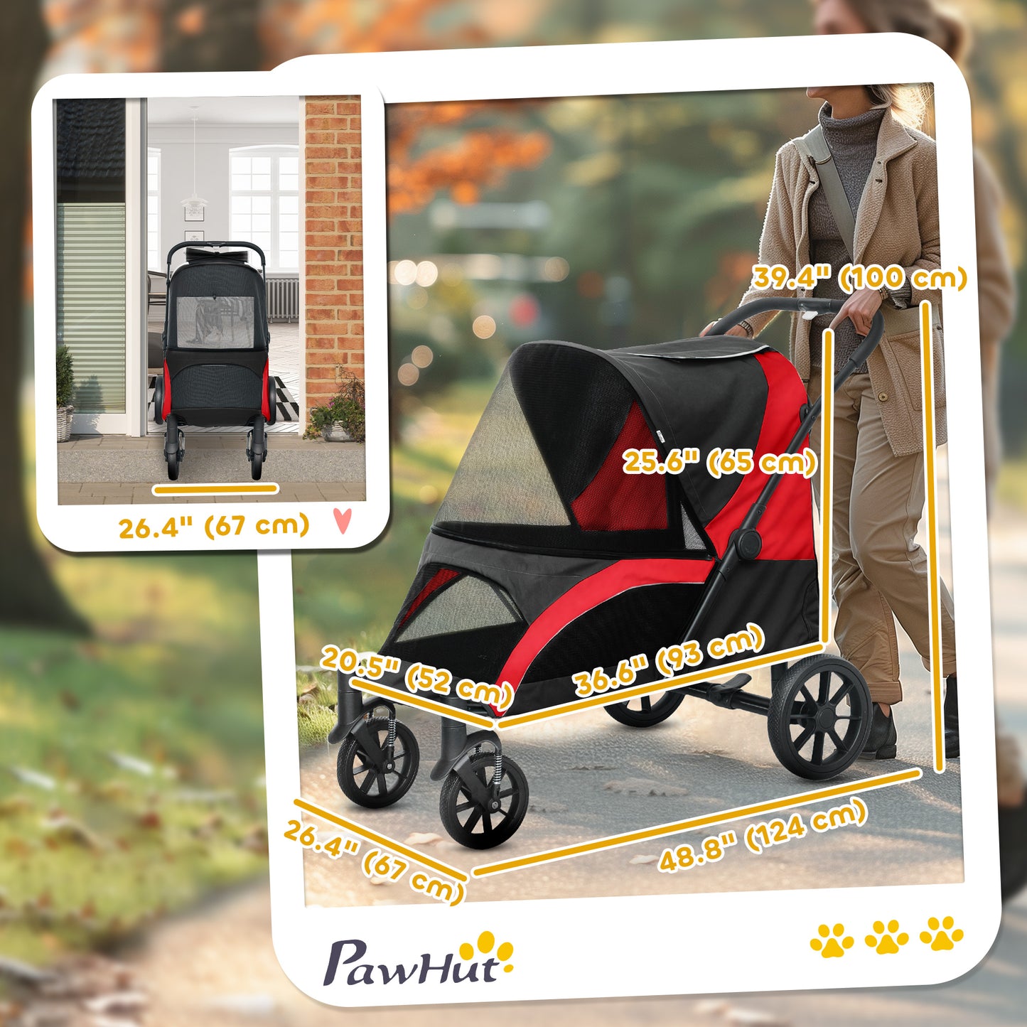 Poussette pliable pour grands chiens avec roues amortissantes