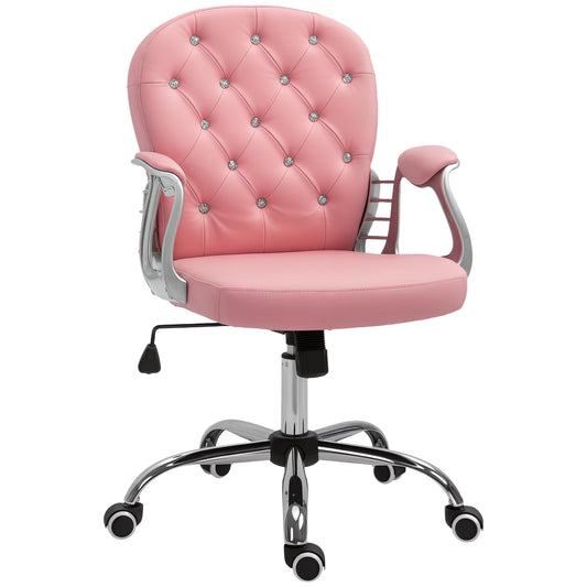 Chaise de bureau capitonnée cuir synthétique cristaux décoratifs