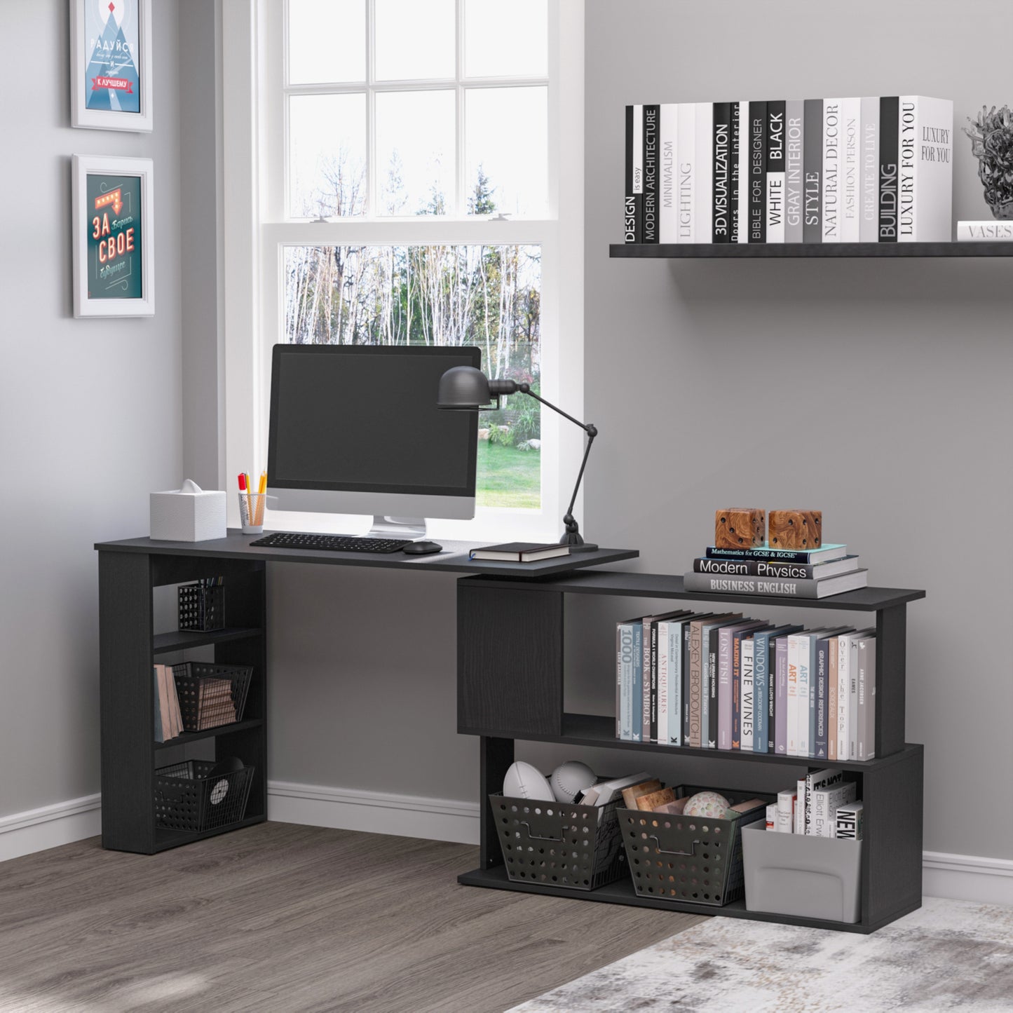 Bureau en L rotatif 360° avec rangement