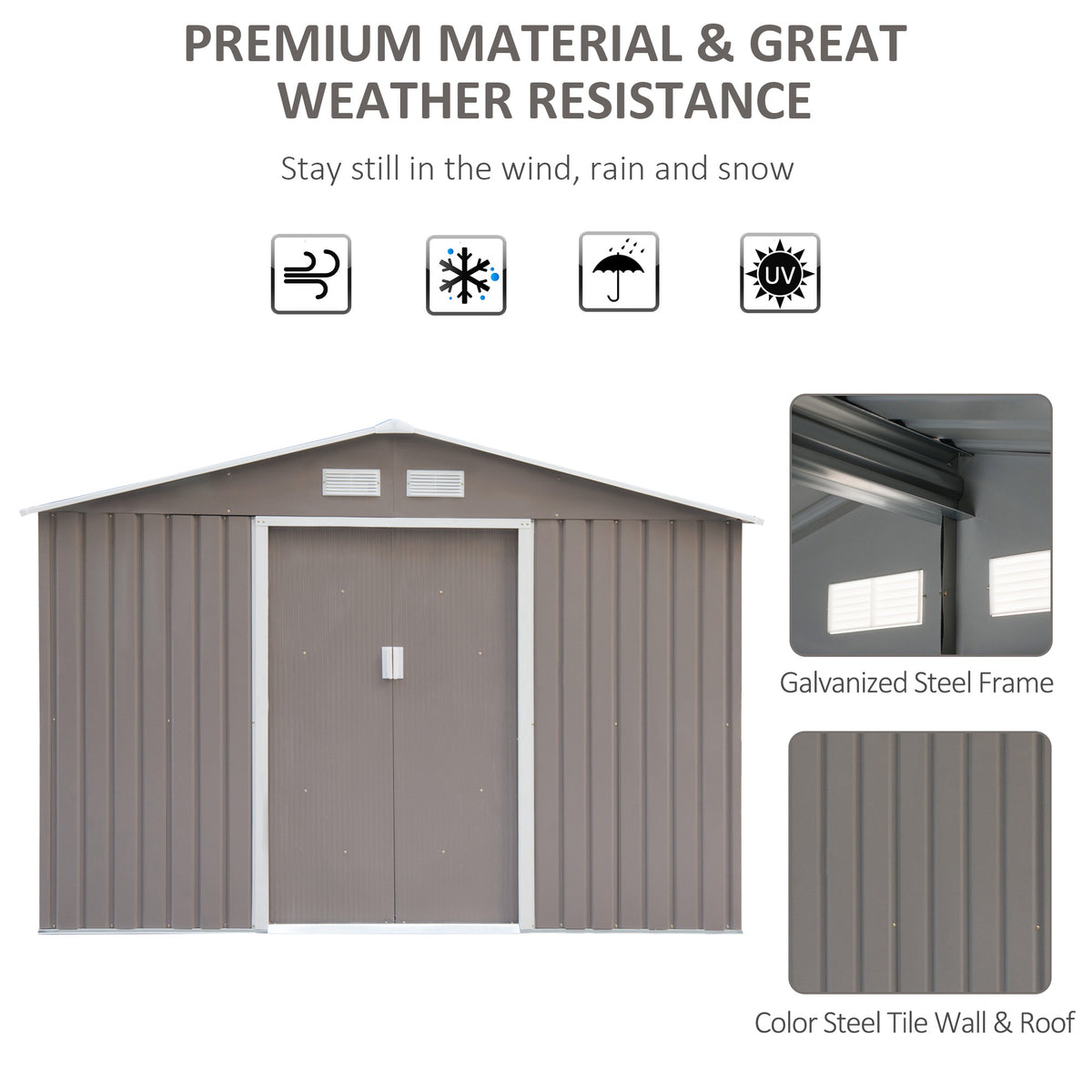 Abri de jardin métal 2,7 x 1,9 m — gris