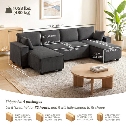 Canapé sectionnel modulaire en U avec doubles chaises