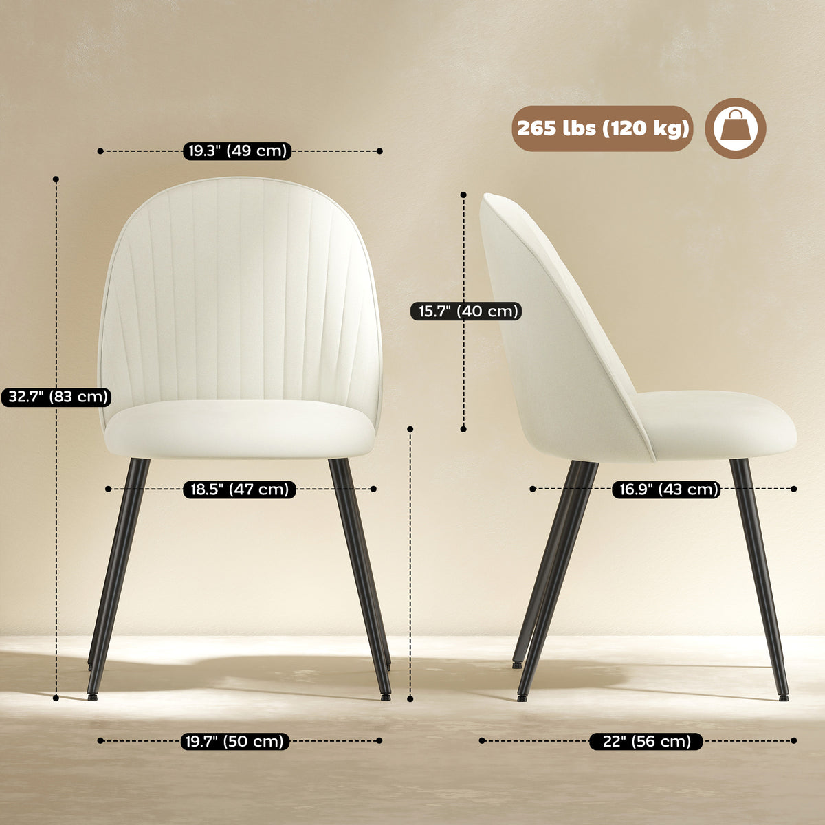 Ensemble 4 chaises de salle à manger velours