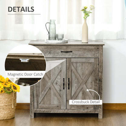 Buffet campagnard avec portes de grange et tiroir