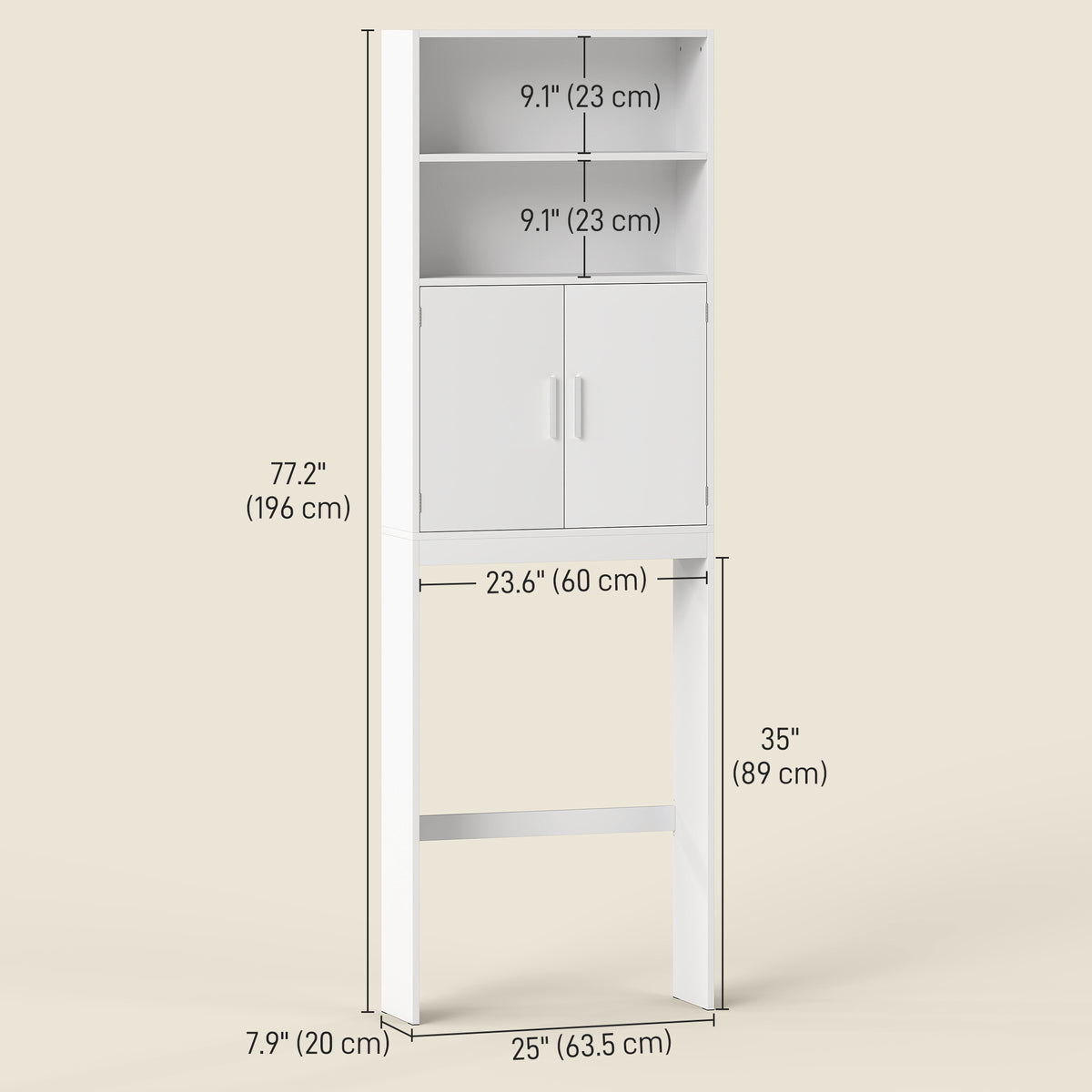 Meuble de rangement autoportant au-dessus des toilettes à 4 tablettes