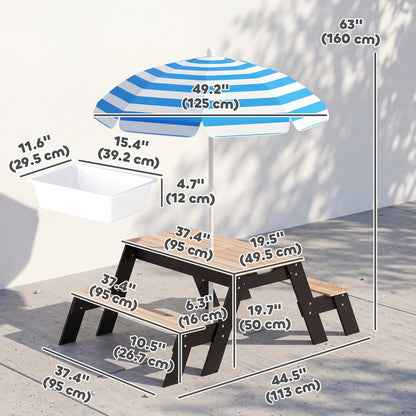 Table de pique-nique enfant 3 en 1 avec parasol