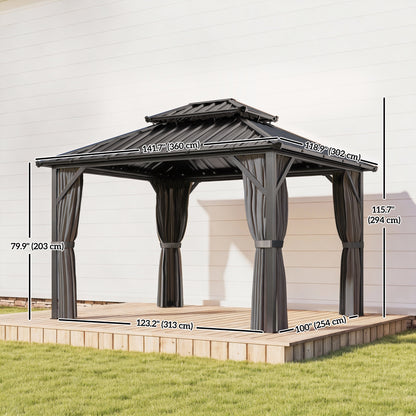 Gazebo Hardtop Outsunny 10' x 12' Toit Acier Galvanisé Cadre Aluminium