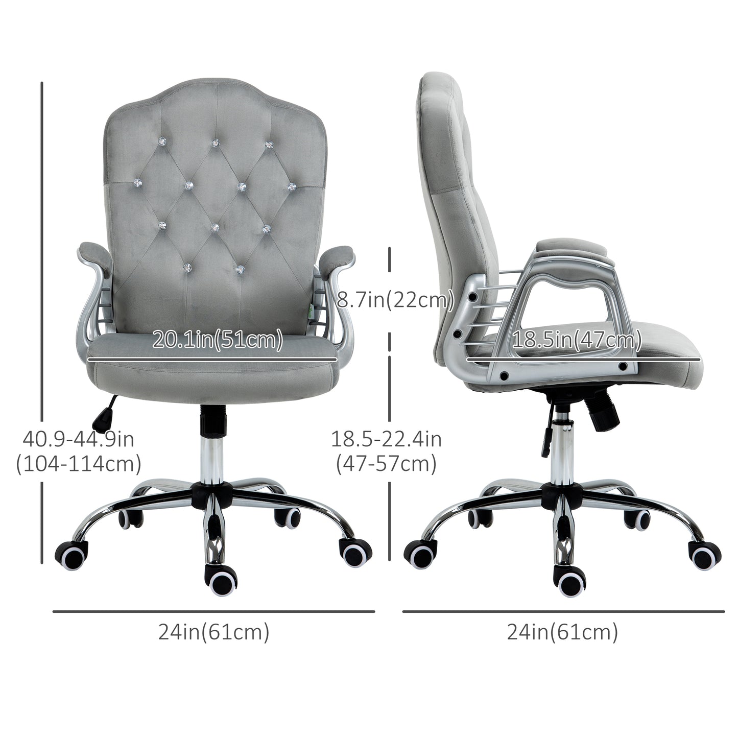 Chaise de bureau velours capitonnée réglable pivotante