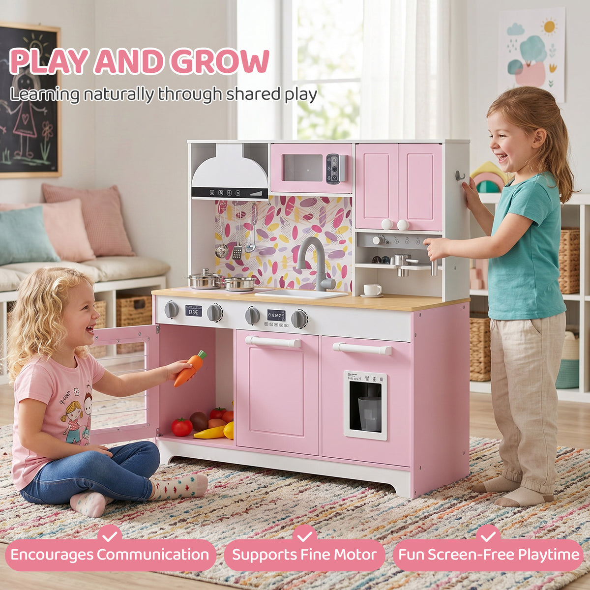 Cuisine jouet en bois pour enfants avec cafetière et accessoires