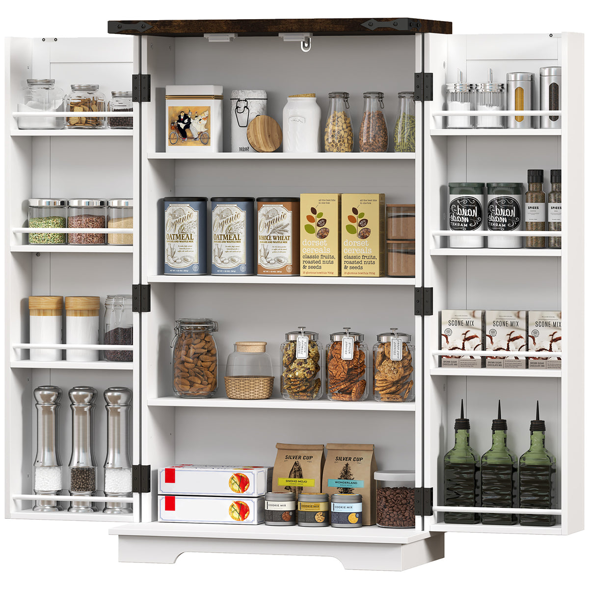 Armoire de cuisine style champêtre avec tablettes réglables