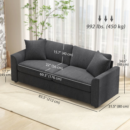 Sofa 3 places moderne en velours côtelé avec ressorts