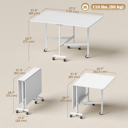 Table à manger pliante à roulettes pour six personnes