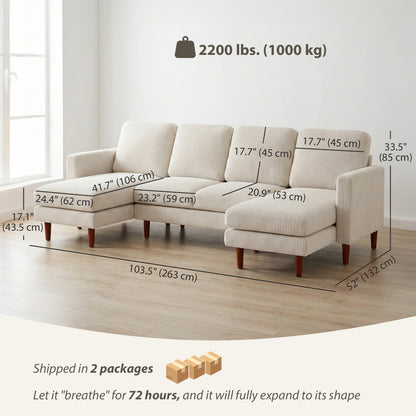 Sofa sectionnel en velours côtelé en U avec chaises longues doubles