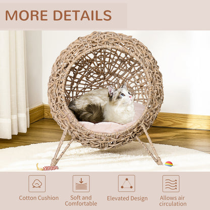 Maison pour chat en rotin surélevée avec coussin
