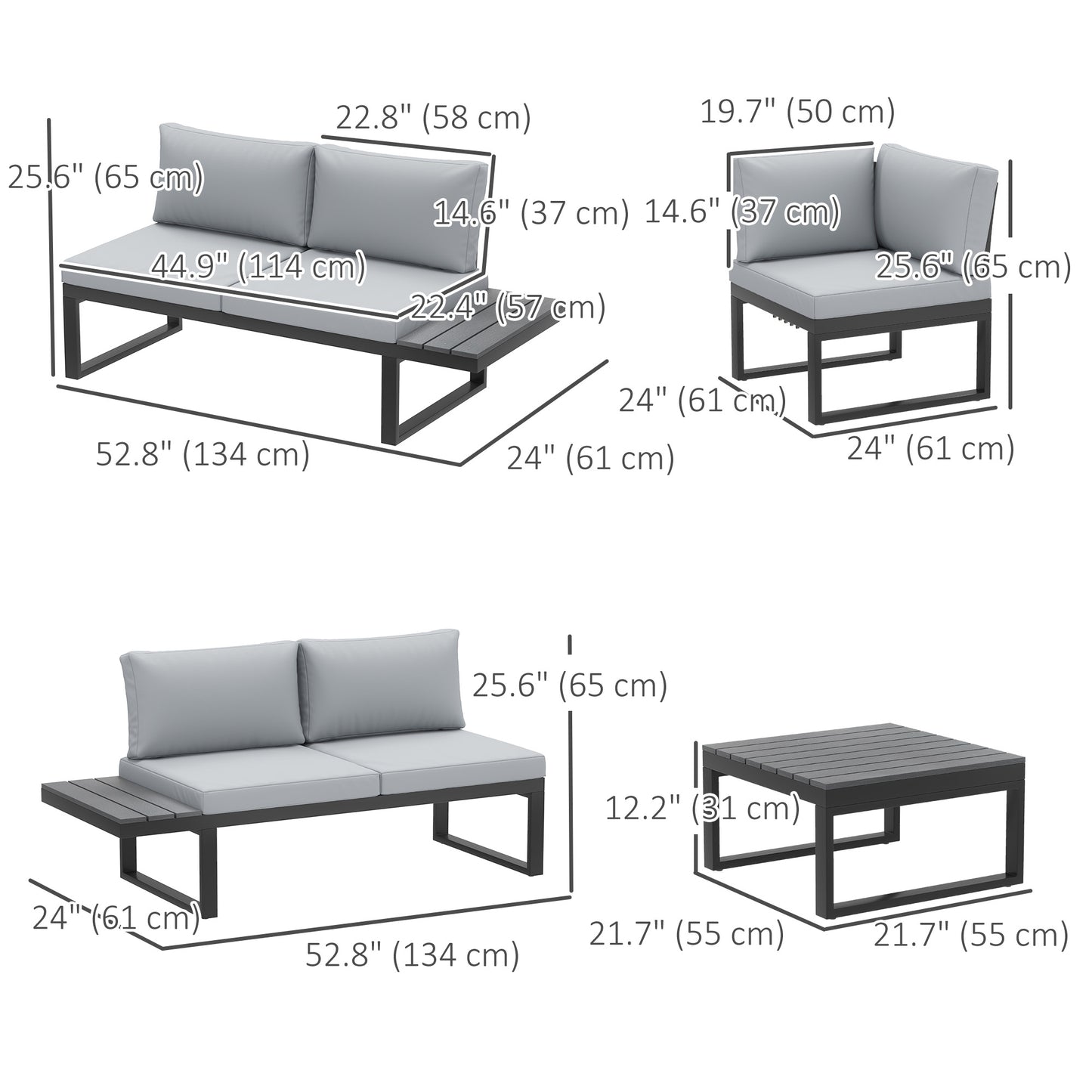Ensemble mobilier patio 4 pièces inclinable