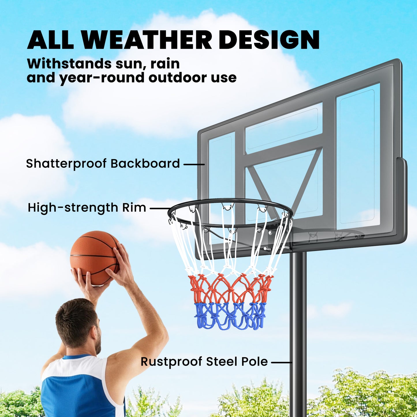 Panier de basketball sur pied réglable 134–305 cm
