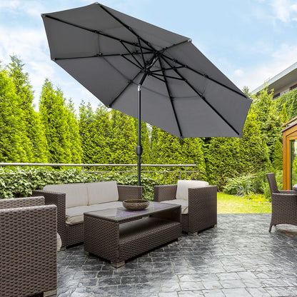 Parasol de patio 3 niveaux à manivelle 274 cm