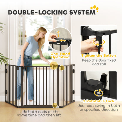Barrière chien 3 panneaux métal pliable avec porte