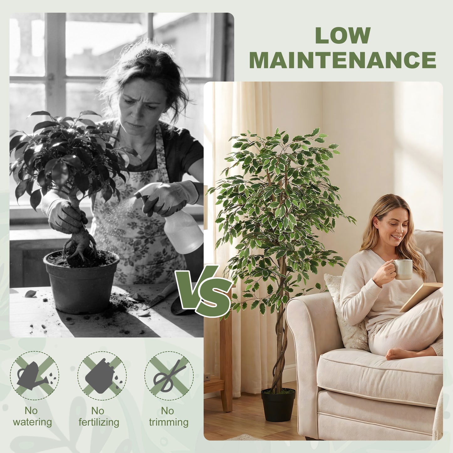 Ficus artificiel réaliste en pot — Vert