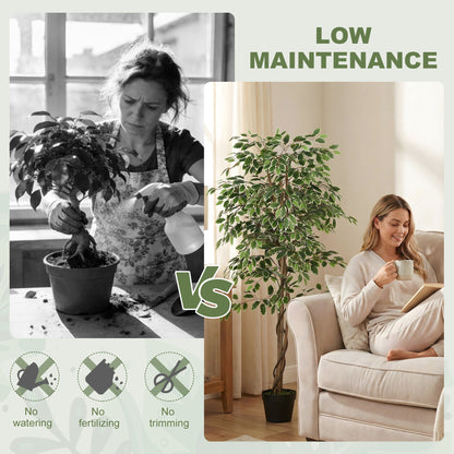Ficus artificiel réaliste en pot — Vert