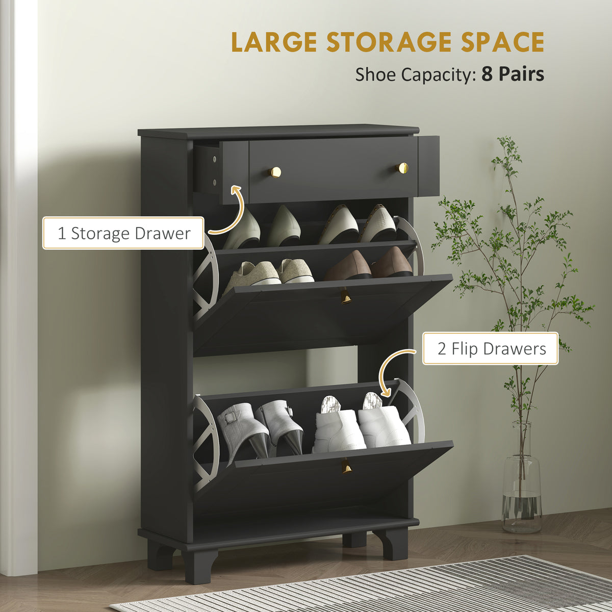 Armoire à chaussures slim 2 tiroirs rabattables 8 paires