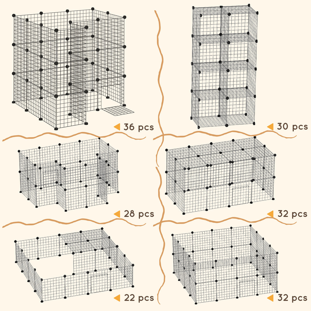Enclos modulaire pour petits animaux en fil de métal — Lot de 40