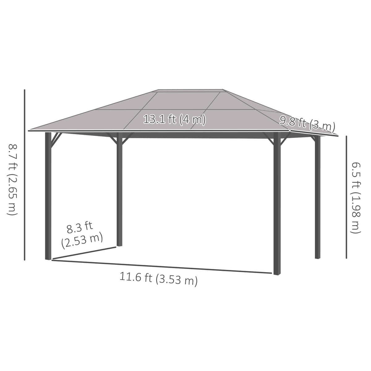 Gazebo aluminium toit rigide avec rideaux et moustiquaires