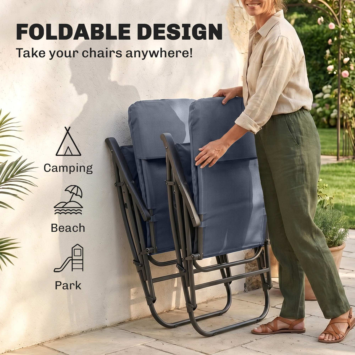 Ensemble 2 chaises berçantes rembourrées avec accoudoirs