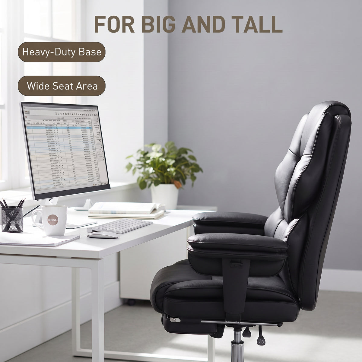 Chaise de bureau ergonomique grand format en cuir PU